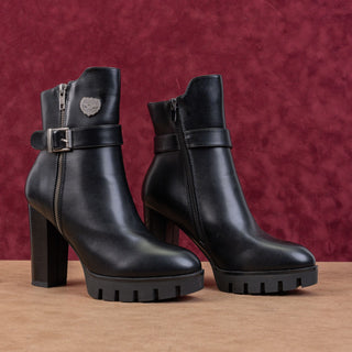 Milwaukee Women Performance Black Faux Leather Zip Moto Heel Platform Boots sz 8