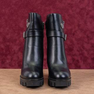 Milwaukee Women Performance Black Faux Leather Zip Moto Heel Platform Boots sz 8