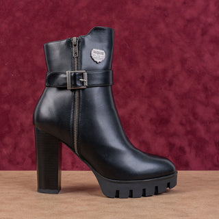 Milwaukee Women Performance Black Faux Leather Zip Moto Heel Platform Boots sz 8