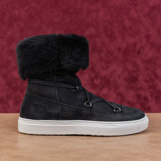 Aquatalia Women Valarie Black Suede Shearling Folded Mid Calf Boots sz 8