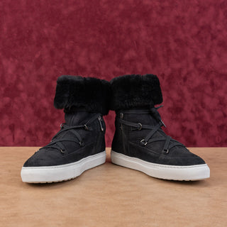 Aquatalia Women Valarie Black Suede Shearling Folded Mid Calf Boots sz 8