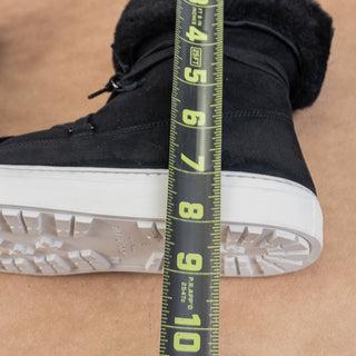 Aquatalia Women Valarie Black Suede Shearling Folded Mid Calf Boots sz 8