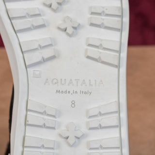 Aquatalia Women Valarie Black Suede Shearling Folded Mid Calf Boots sz 8