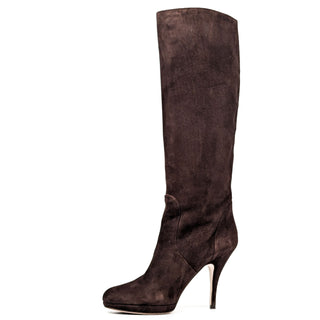 Salvatore Ferragamo Women Brown Suede Dress Office Heel Round Knee Boots sz 10