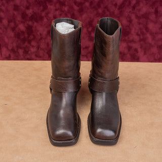 Tory Burch Women Double T Moto Fashion Dark Brown Leather Harness Boots sz 6