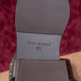 Tory Burch Women Double T Moto Fashion Dark Brown Leather Harness Boots sz 6