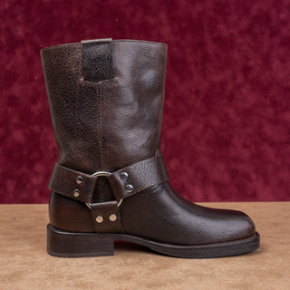 Tory Burch Women Double T Moto Fashion Dark Brown Leather Harness Boots sz 6