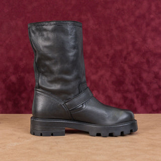 Steve Madden Women Glee Black Leather Moto Biker Strap Ankle Boots sz 7.5