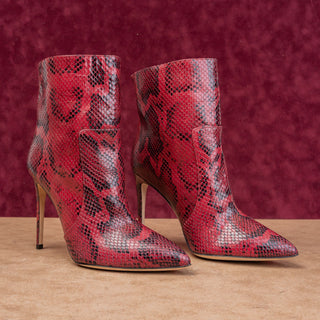 Paris Texas Women Red Python Print Leather Heel Fashion Ankle Boots 9US EUR39.5