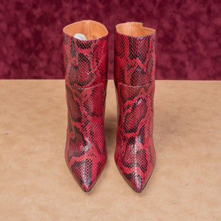 Paris Texas Women Red Python Print Leather Heel Fashion Ankle Boots 9US EUR39.5