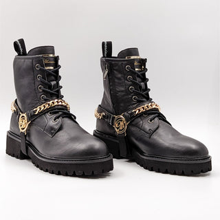 Blumarine Women Logo Chain Harness Combat Boots Size 9.5M EUR 40