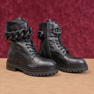Beautiisoles by Robyn Women Fashion Black Leather Zip Combat Boots 8US EUR 38