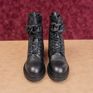 Beautiisoles by Robyn Women Fashion Black Leather Zip Combat Boots 8US EUR 38