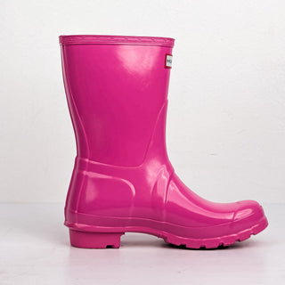 Hunter Women Original Gloss Short Pink Rubber Rain Ankle Boots M6 W7