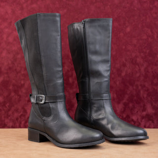 David Tate Women Allegria Black Leather Stretch Wide Calf Riding Boots sz 10