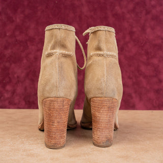 Frye Women Vintage Y2K Beige Suede Granny Lace-up All Leather Boots sz 8.5