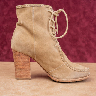 Frye Women Vintage Y2K Beige Suede Granny Lace-up All Leather Boots sz 8.5