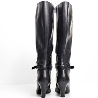 Ralph Lauren Women Sandie Black Leather Strap Dress Office Tall Boots sz 9