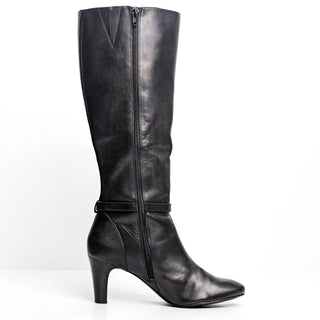 Ralph Lauren Women Sandie Black Leather Strap Dress Office Tall Boots sz 9