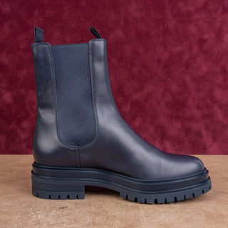 Gianvito Rossi Women Chester Navy Blue Leather Fashion Chelsea Boots 7US EUR37.5