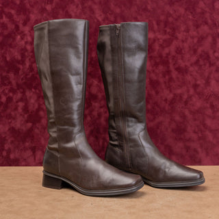 Andrew Geller Women Vintage Y2K Brown Leather Riding Square toe Boots sz 8
