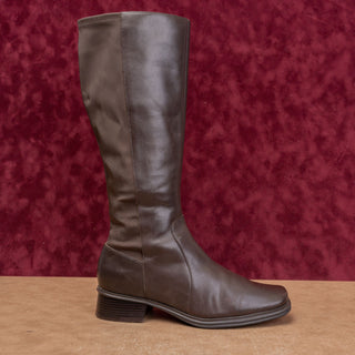 Andrew Geller Women Vintage Y2K Brown Leather Riding Square toe Boots sz 8