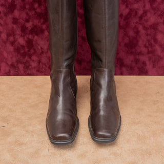 Andrew Geller Women Vintage Y2K Brown Leather Riding Square toe Boots sz 8