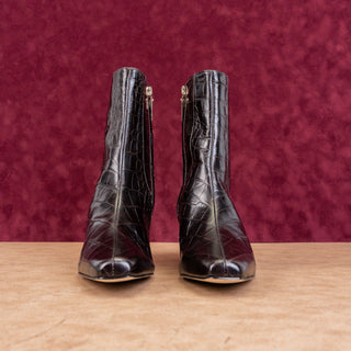 Larroude Women Croc Dark Brown Leather Dress Fashion Ankle Boots sz 10