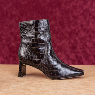 Larroude Women Croc Dark Brown Leather Dress Fashion Ankle Boots sz 10