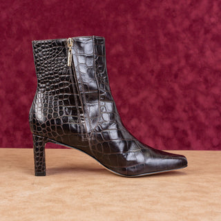 Larroude Women Croc Dark Brown Leather Dress Fashion Ankle Boots sz 10
