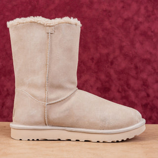 UGG Women Bailey Logo Strap Taupe Suede Warm Fabric Snow Slip Boots sz 11