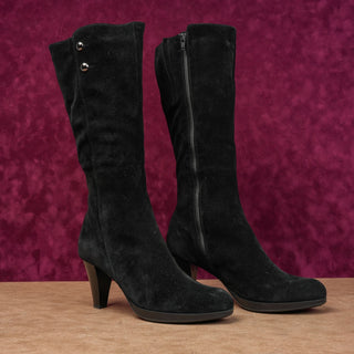 La Canadienne Women Black Suede Waterproof Zip Fashion Heel Knee Boots sz 9.5