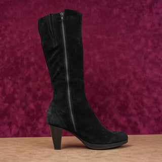 La Canadienne Women Black Suede Waterproof Zip Fashion Heel Knee Boots sz 9.5