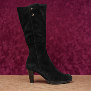 La Canadienne Women Black Suede Waterproof Zip Fashion Heel Knee Boots sz 9.5