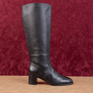 Vince Women Arabel Black Leather Zip Dress Riding Knee Boots sz 6.5US EUR36.5