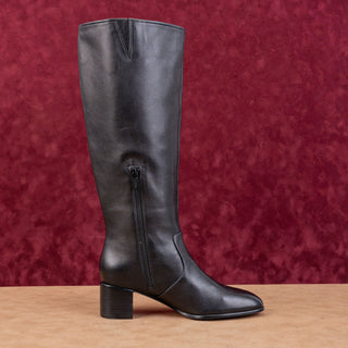 Vince Women Arabel Black Leather Zip Dress Riding Knee Boots sz 6.5US EUR36.5