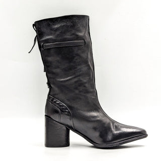 AS98 Women Ebby Black Leather Pointy toe Buckle Moto Boots size 6-6.5 US EUR37