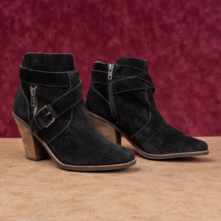 Dolce Vita Women Solid Black Suede Buckle Western Ankle Boots sz 10
