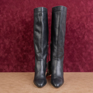 Vince Camuto Women Zip Wide Calf Pointy Toe Black Leather Knee Boots 5US EUR35