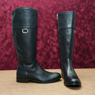 Frye Women Melissa D Ring Black Leather Zip Riding Equestrian Tall Boots sz 6