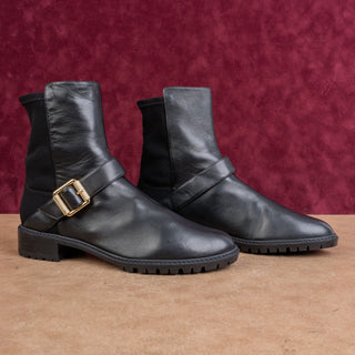 Stuart Weitzman Wmn City Buckle Stretch Panel Black Buckle Ankle Dress Boots 9.5