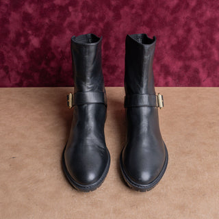 Stuart Weitzman Wmn City Buckle Stretch Panel Black Buckle Ankle Dress Boots 9.5