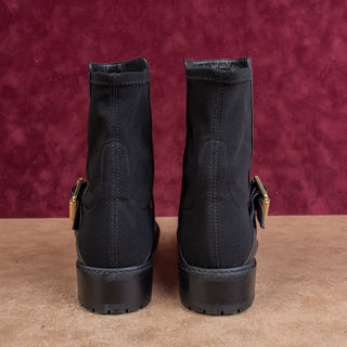Stuart Weitzman Wmn City Buckle Stretch Panel Black Buckle Ankle Dress Boots 9.5