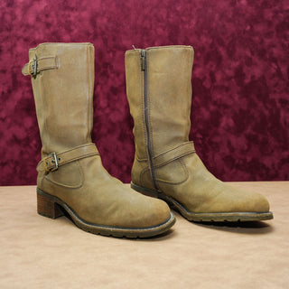 Nicole Women Eurka Brown Leather Moto Biker Strap Mid Boots sz 10