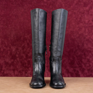 Stuart Weitzman Women Finn Black Grain Leather Zip Fashion Knee Boots sz 8