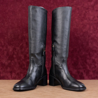 Stuart Weitzman Women Finn Black Grain Leather Zip Fashion Knee Boots sz 8