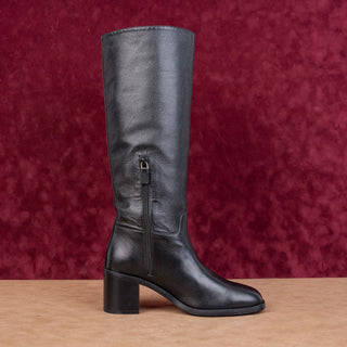 Stuart Weitzman Women Finn Black Grain Leather Zip Fashion Knee Boots sz 8