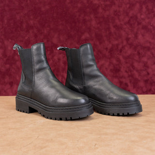 Musse&Cloud Women Platform Black Leather Festival Lug Chelsea Boots sz 8US EUR39