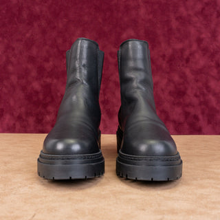Musse&Cloud Women Platform Black Leather Festival Lug Chelsea Boots sz 8US EUR39