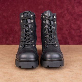 Jeffrey Campbell Women Hikes Black Leather Festival Platform Combat Boots sz 9.5
